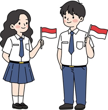 Indonesian Students Celebrating with Flags vector