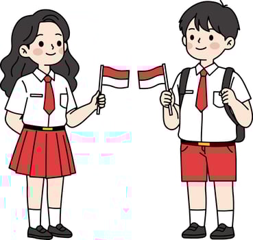 Indonesian Schoolchildren with Flags vector