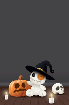 Halloween doll with pumpkin and skull vector