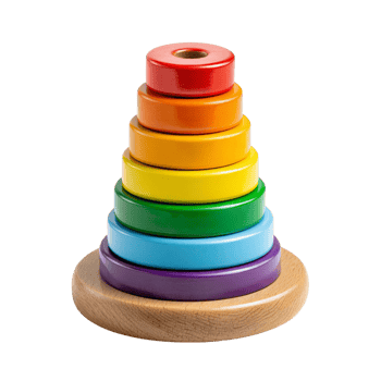 Colorful Wooden Toy Stacker with Rainbow Top png