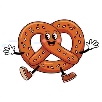 Vintage cartoon mascot featuring burger, bread, sandwich and pastry. 50s 60s 70s groovy bakery themed character illustration for restaurants vector