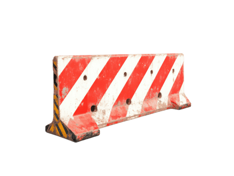 Orange and white striped construction barrier isolated on transparent background png