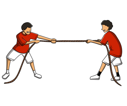 Tug-of-war competition between two young boys png
