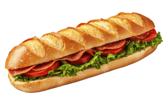 Deliciously prepared long submarine sandwich isolated on transparent background png