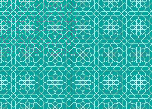 Islamic pattern white thin outline with green background vector
