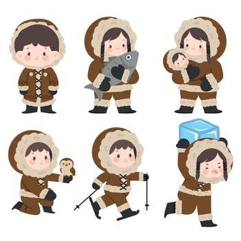 Kids in winter clothing posing playfully vector