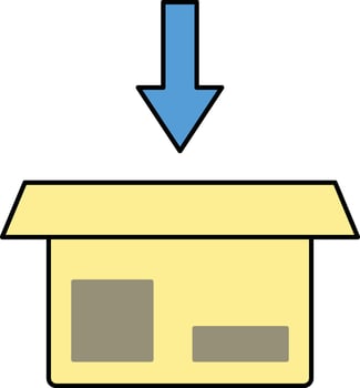 Open box with downward blue arrow vector