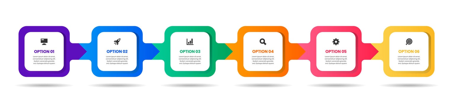Timeline Infographic Element Design Templates with Icons and 6 Options. Suitable for Presentations, Workflow Layout, Banner, Flow Chart vector