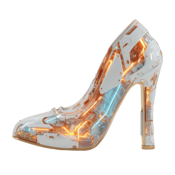 Futuristic High Heel Shoe with Intricate Circuit Design and Lighting png