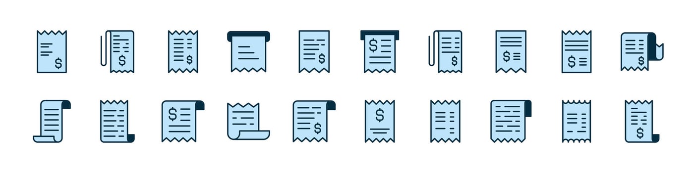 Collection of receipt icons in blue vector