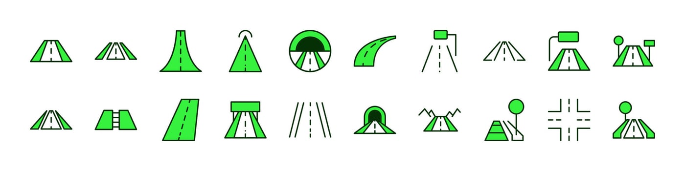 Green road and landscape icons vector