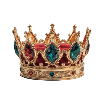 Ornate Royal Crown with Colorful Gemstones and Intricate Design png