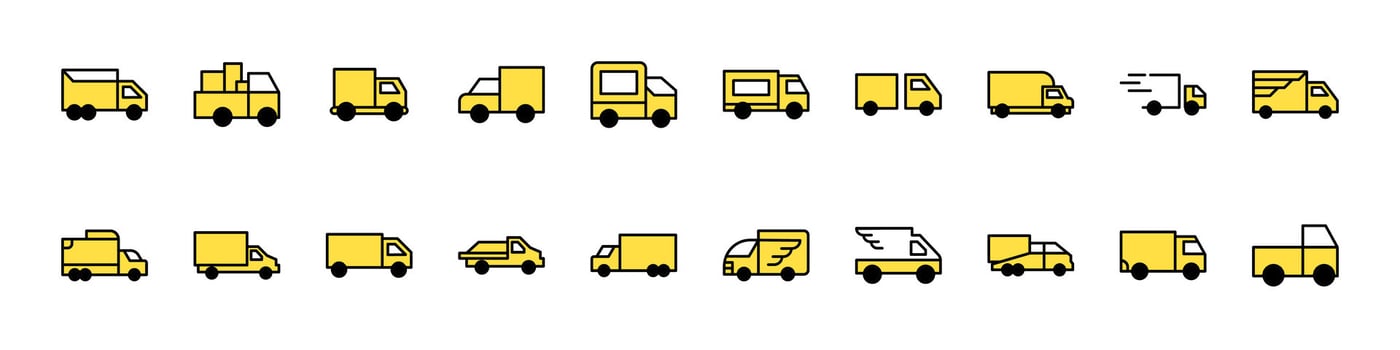 Yellow delivery vehicles and trucks vector