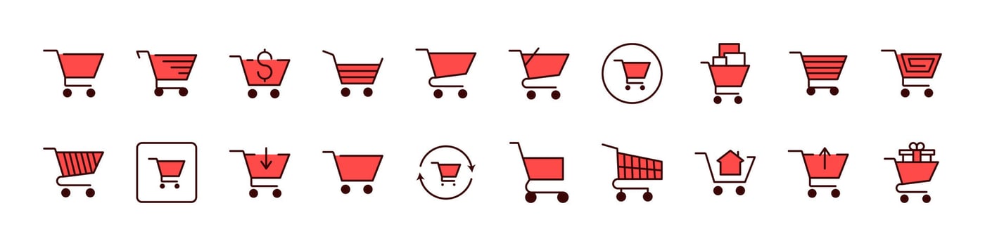 Red shopping cart icons collection vector