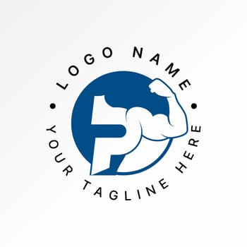 initial P font with sport hand muscle body supplement vector
