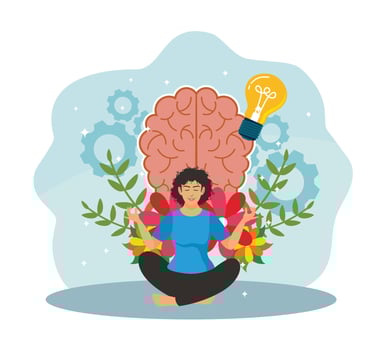 A woman does yoga exercises for mental and physical health, clear mind, and harmony. vector