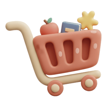 Clay shopping cart with items isolated on transparent background png