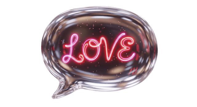Love neon sign inside a shiny speech bubble isolated on transparent background png