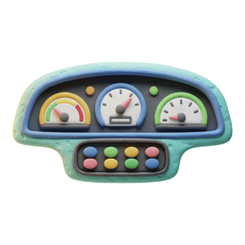 Car dashboard with multiple gauges and buttons isolated on transparent background png