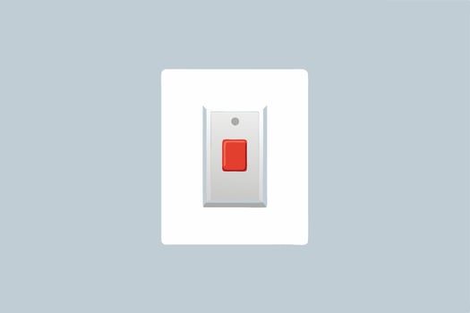 Minimalist Red Emergency Button Switch on a White Plate Against a Calm Blue Background Simple, Clean Design for Safety Systems vector