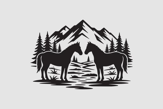 horse landscape silhouette vector