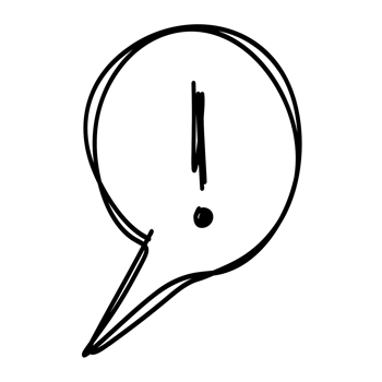 a black and white speech bubble with an exclamation mark png