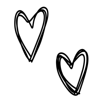 two hearts drawn in black and white on a transparent background png