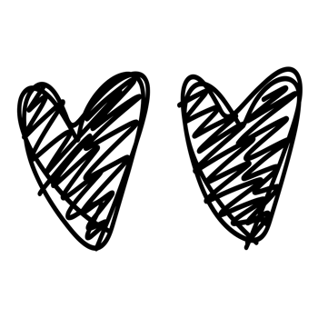 two black hearts drawn with a black pen png