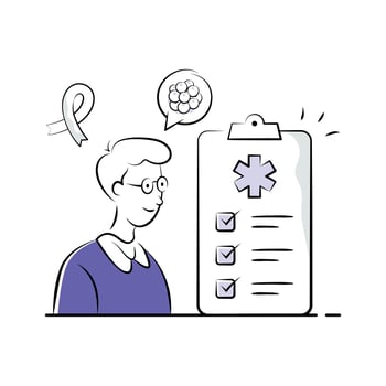 Oncologist reviewing cancer diagnosis report, hand drawn illustration vector