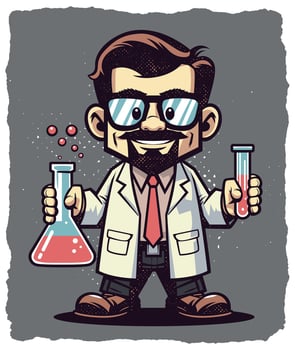 Cartoon Scientist with Flasks and Test Tube vector