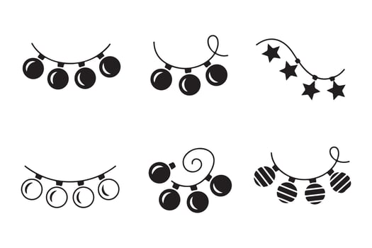 Elegant Lights Pack with Bulbs and Stars for Holiday Designs and Festive Decorations Simple Monochrome Artwork vector