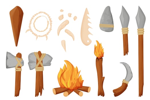 Primitive tools and fire illustration vector