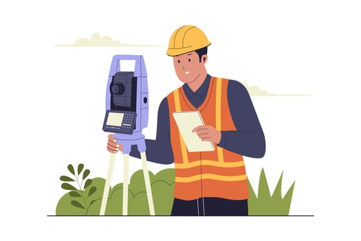 Construction Surveyor with Theodolite and Tablet Illustration vector