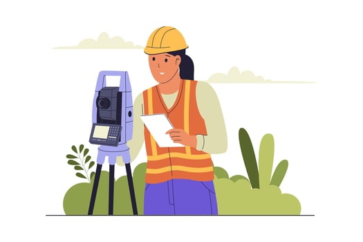 Female Surveyor at Work with Theodolite Illustration vector