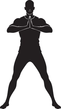 Man performing yoga and prayer silhouette fitness icon representing health and mindfulness vector