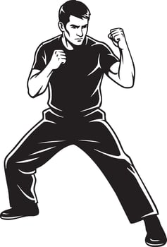 Dynamic martial arts fighter mascot in a powerful combat stance ready for action vector