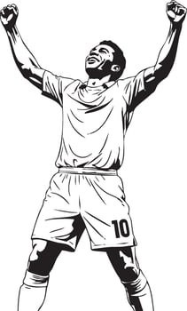 Dynamic soccer player celebrating a goal victory mascot in vibrant colors and bold typography vector