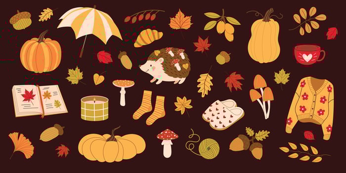 Autumn themed illustration with hedgehog vector