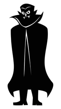 Spooky vampire character silhouette with fangs and a long cape for a Halloween party. Cartoon illustration vector