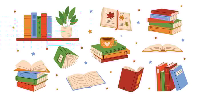 Colorful books and reading materials illustration vector