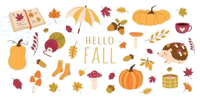 Colorful autumn illustration with pumpkins and leaves vector