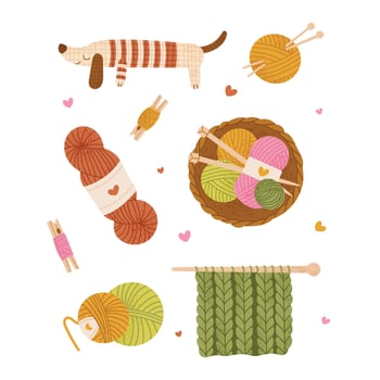 Cute dog with colorful yarn balls vector