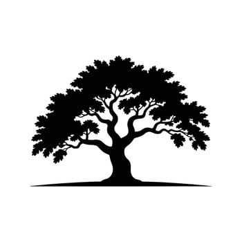 Silhouette of a tree with dense foliage creates a bold, natureinspired on white background vector