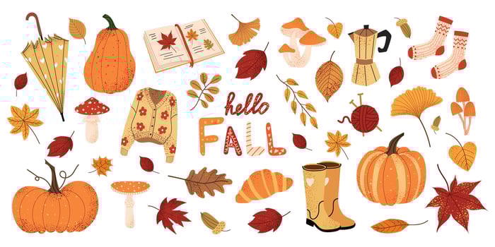 Hello Fall illustration with autumn elements vector