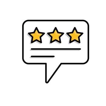 Review icon. E-commerce. Message bubble with stars. market, sale, buy. mixed design style. vector