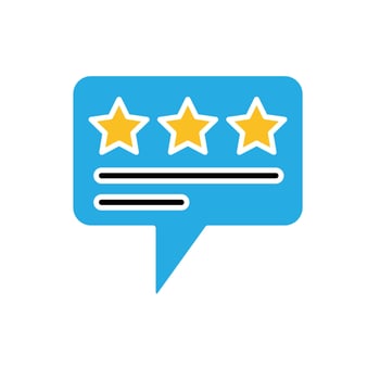 Review icon. E-commerce. Message bubble with stars. market, sale, buy. flat design style. vector
