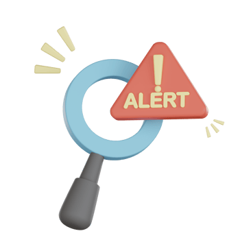 3d alert icon with magnifying glass and empty space around it represents warning or caution in states of attention png