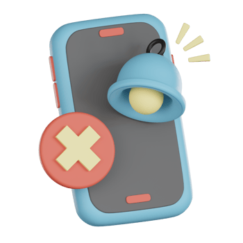 Notification empty states 3d icon with phone and bell symbol showing alert and cancel sign in soft colors for user interface design png
