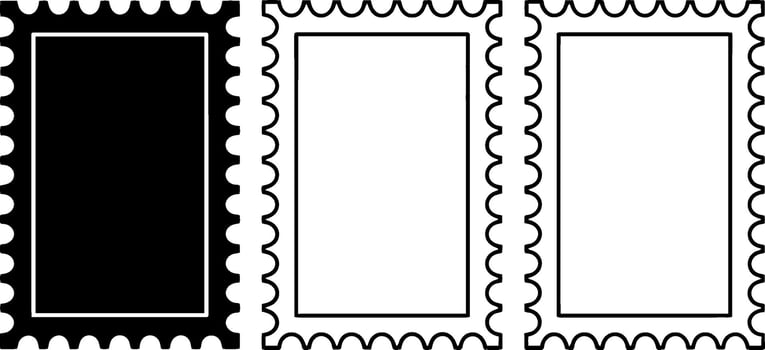 Black and white postage stamp outlines with scalloped edges frame border vector