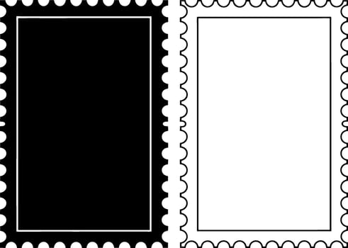 Black and white postage stamp outlines with perforated edges mail postal vector